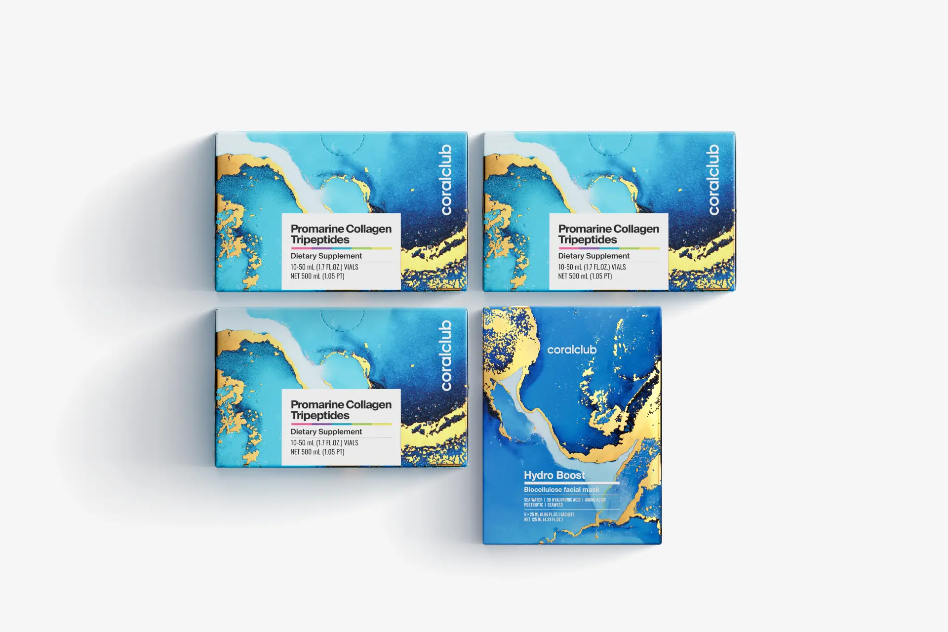 Промарин коллаген трипептиддери (1 айлык курс) & Hydro Boost биоцеллюлозалык бет маскалары (5 саше) топтому