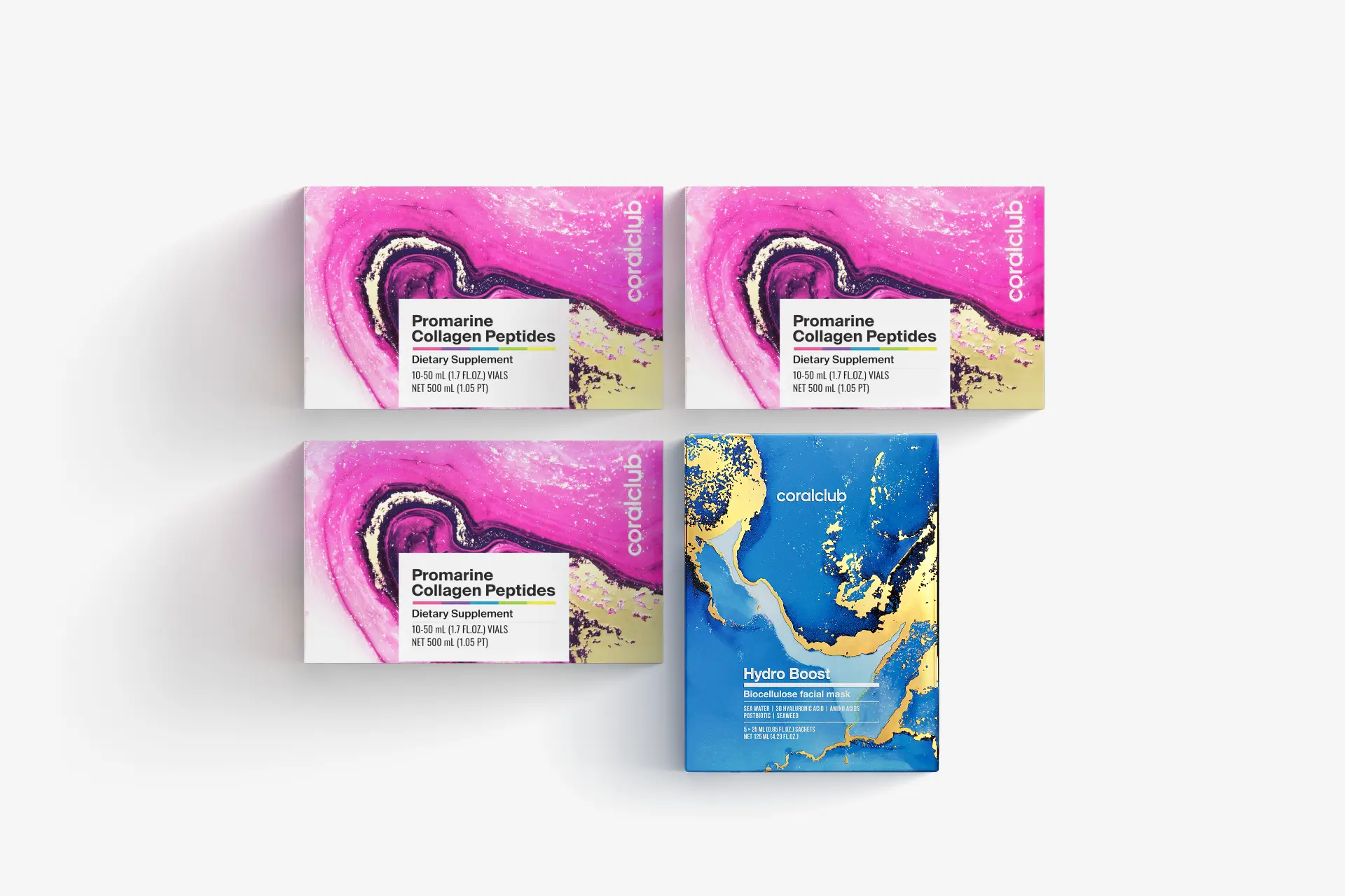 Промарин коллаген пептиддери (1 айлык курс) & Hydro Boost биоцеллюлозалык бет маскалары (5 саше) топтому