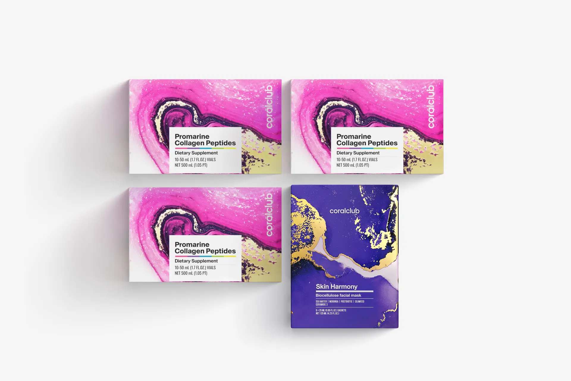 Промарин коллаген пептиддери (1 айлык курс) & Skin Harmony биоцеллюлозалык бет маскалары (5 саше) топтому